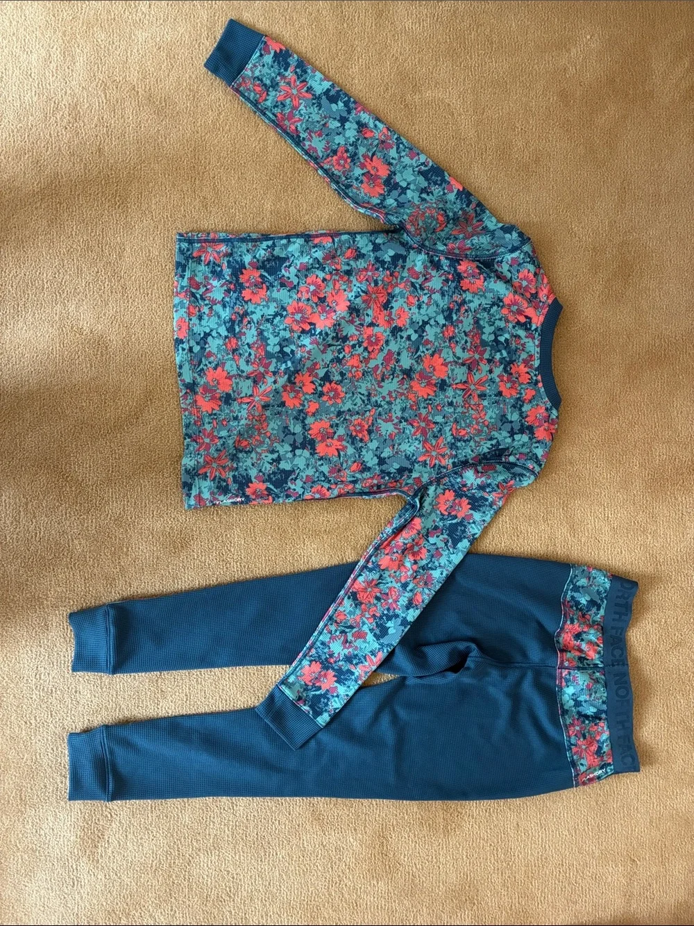 NWOT The North Face Teal and Coral Floral Kids' Thermal Set